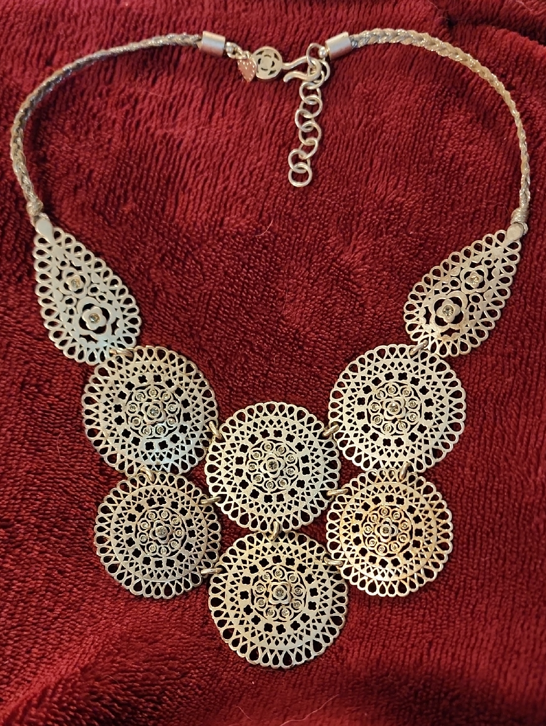 Stella & Dot Medina Silver-Tone Medallion Bib Statement Necklack